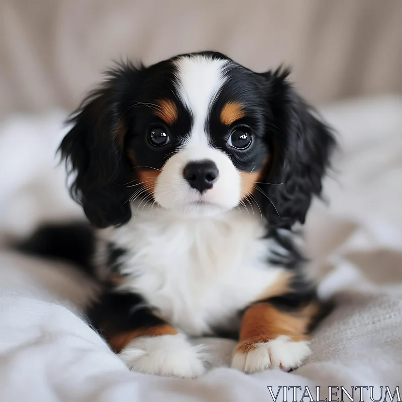 Cute Cavalier King Charles Puppy Portrait AI Image