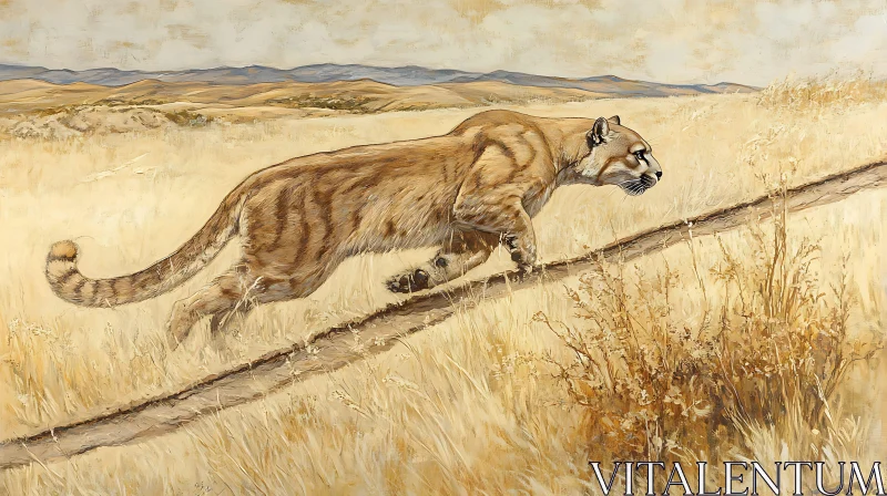 Cougar in Field Painting AI Image