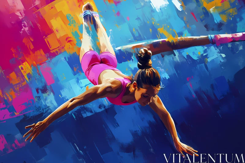 Gymnast in Motion: Bold and Colorful Artwork AI Image