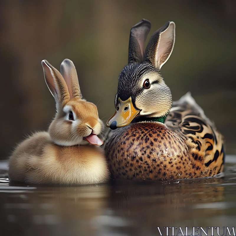 Whimsical Duck and Rabbit Portrait AI Image