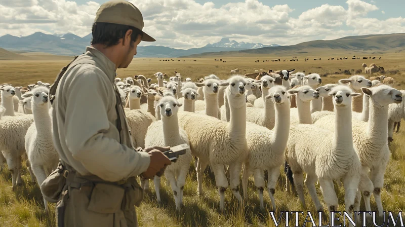 AI ART Alpacas grazing in a sunny field