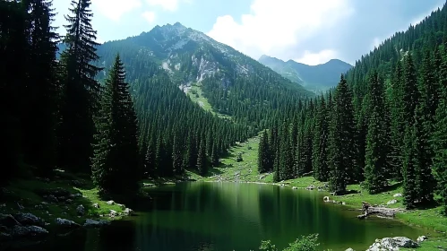 Tranquil Mountain Lake and Forest Scene