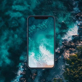 Coastal Scene on Phone Screen