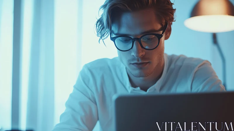 AI ART Man with Glasses Using Laptop