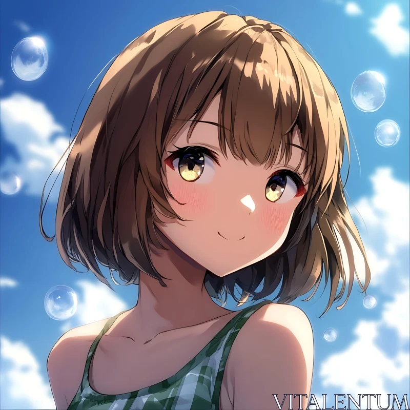 Anime Girl Portrait with Sunlit Bubbles AI Image