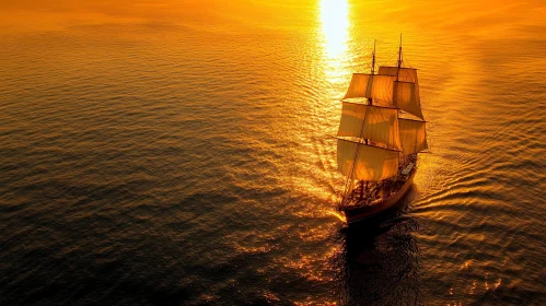 Sailing Ship in Golden Sunset