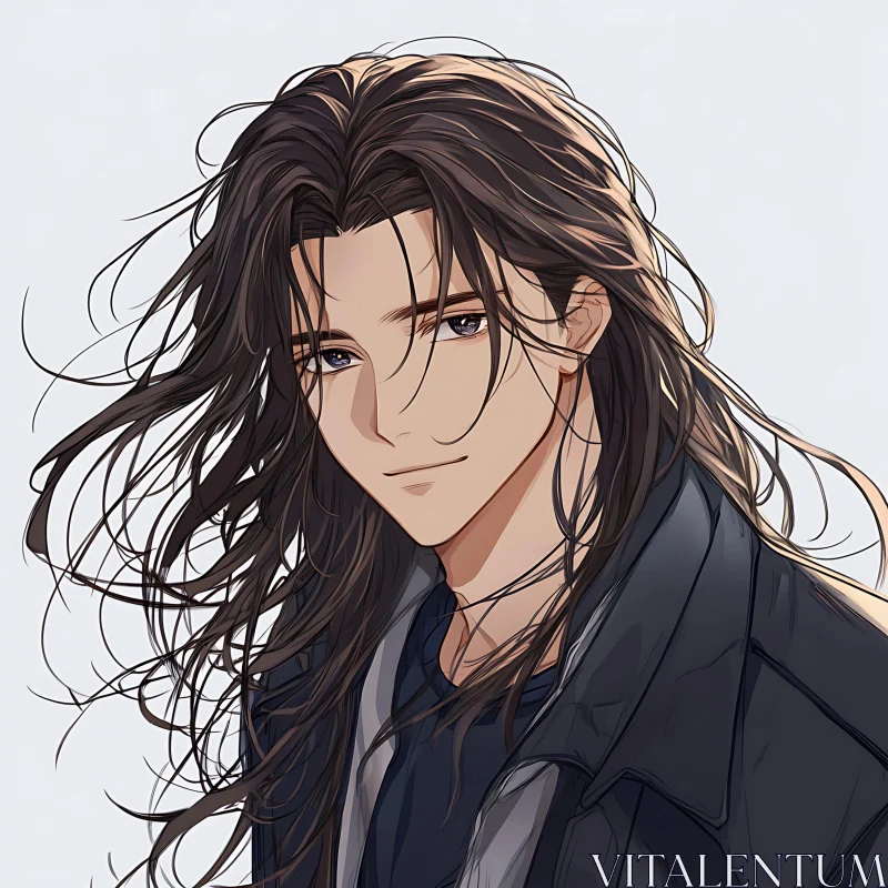 Anime Art: Long-Haired Man Portrait AI Image