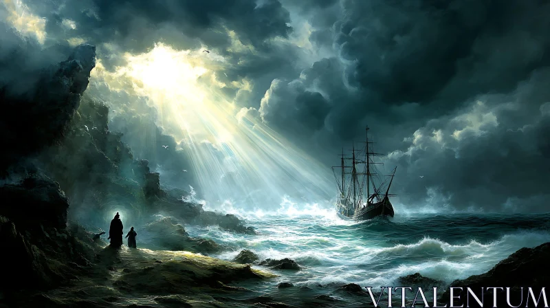 Ocean Storm and Sailing Ship AI Image