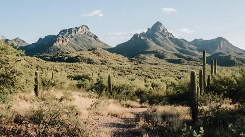 Arizona Desert Landscape with Saguaro Cacti