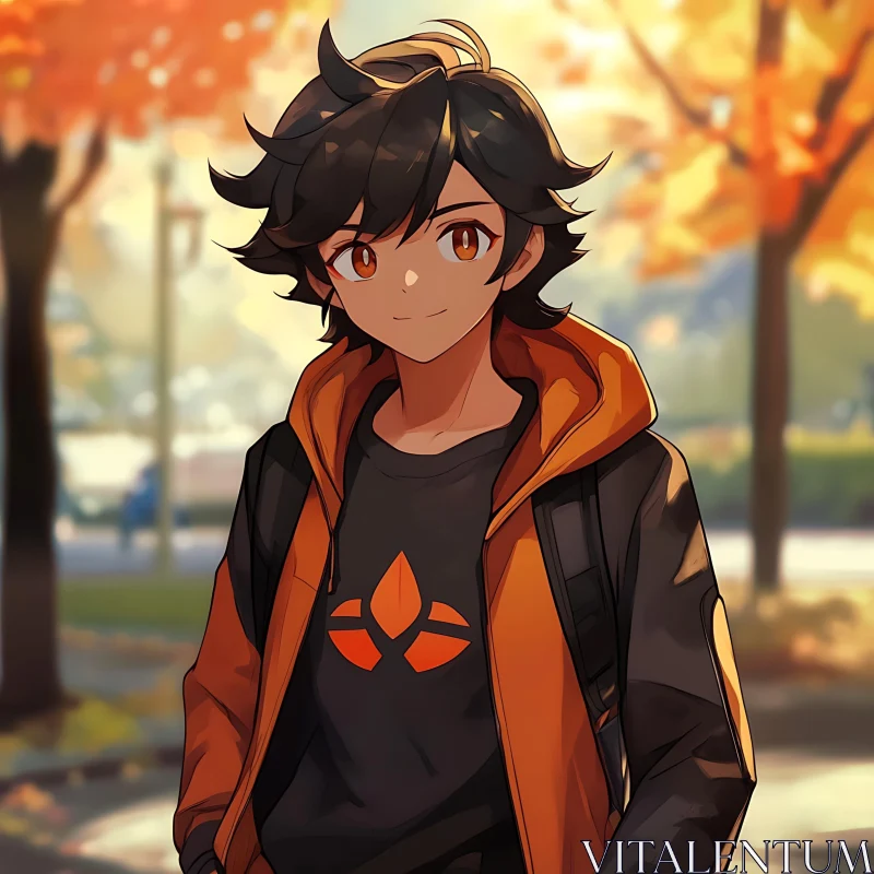 Autumnal Anime Character Outdoors AI Image