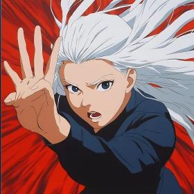 Intense Anime Scene with White-Haired Protagonist