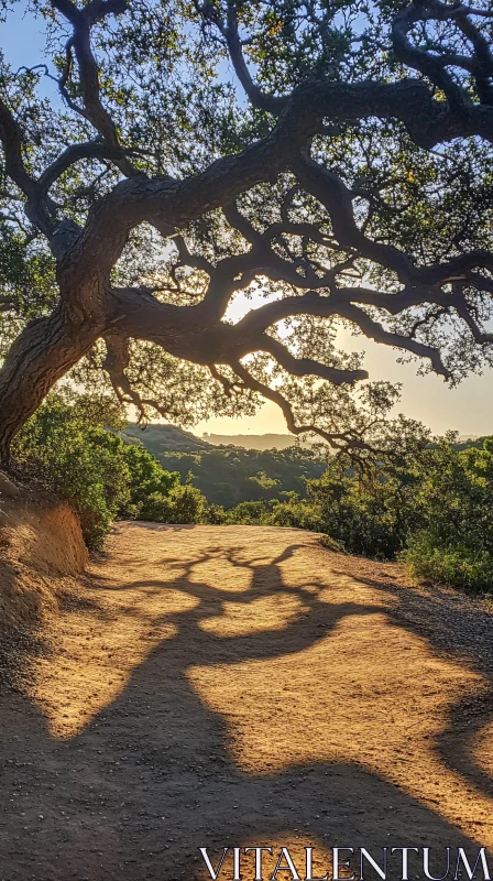 AI ART Golden Sunlight Through Tree Branches on a Forest Trail