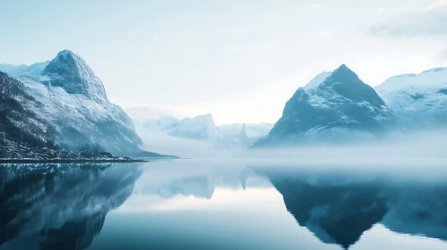 Snowy Peaks Mirrored in Calm Waters