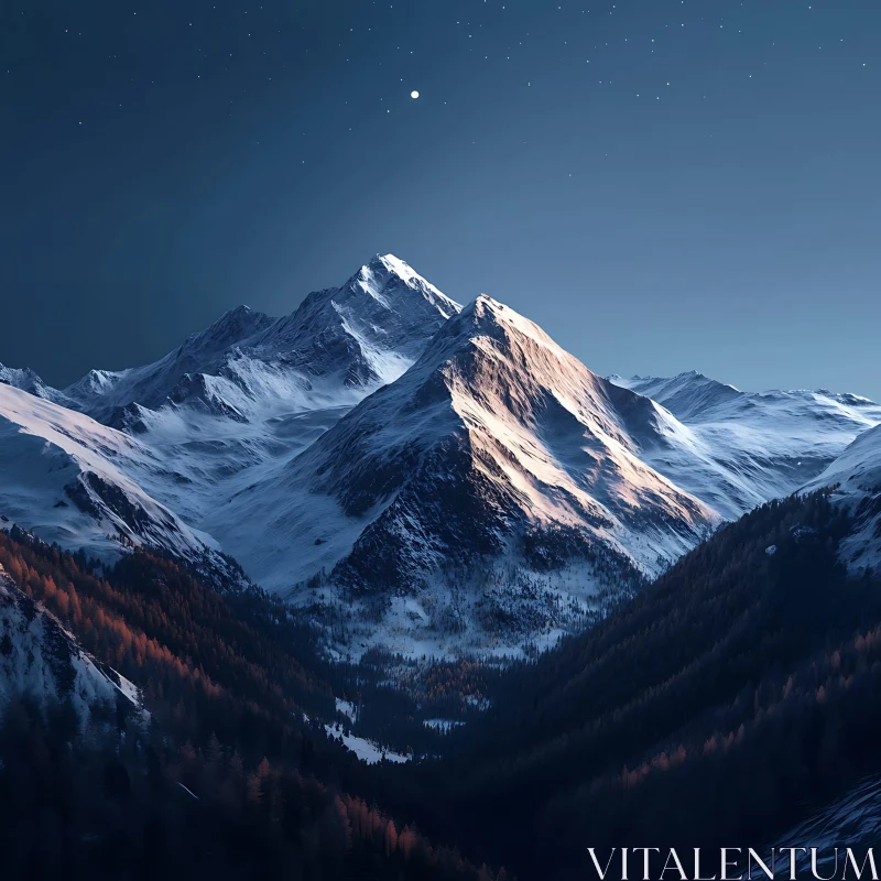 Winter Mountain Range at Night AI Image