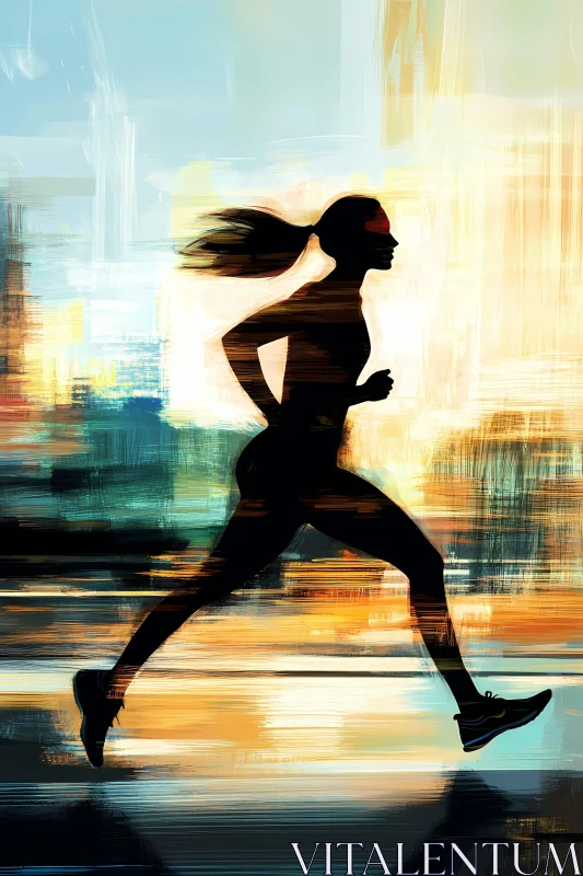 Silhouette of a Runner Against a Vibrant Background AI Image