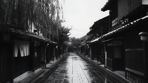 Monochrome View of a Serene Japanese Street