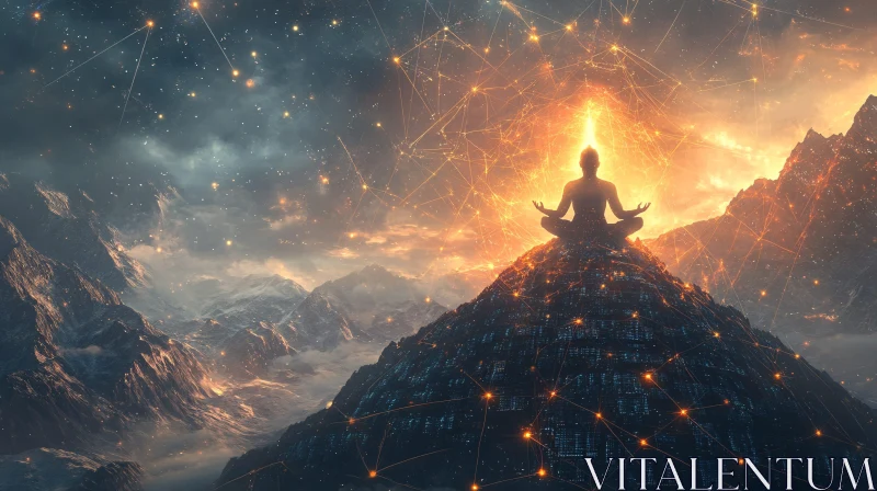 Meditative Figure on Mountain AI Image