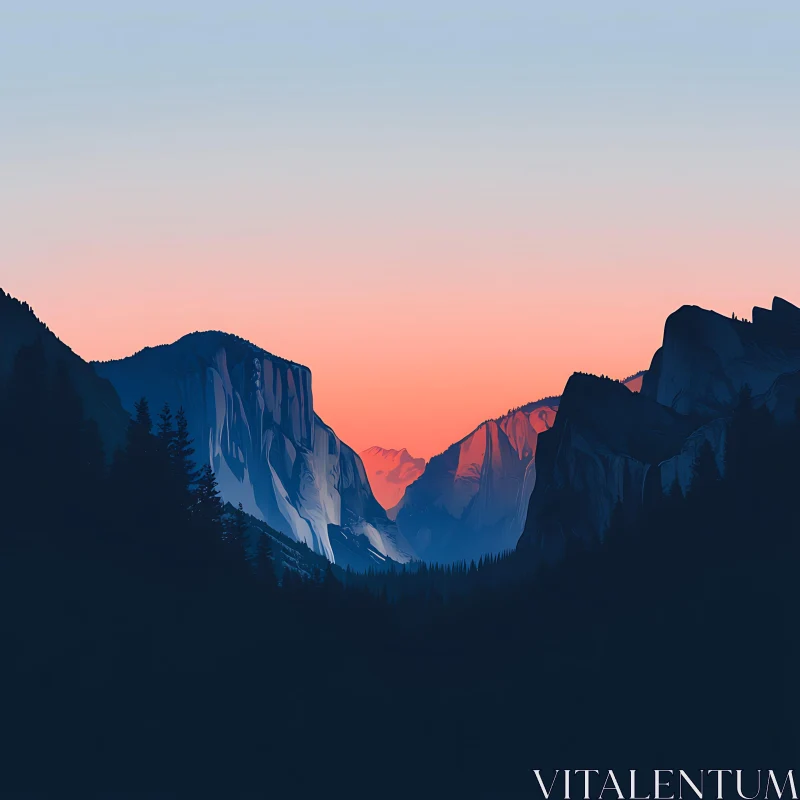 Peaceful Mountains at Dusk Artwork AI Image