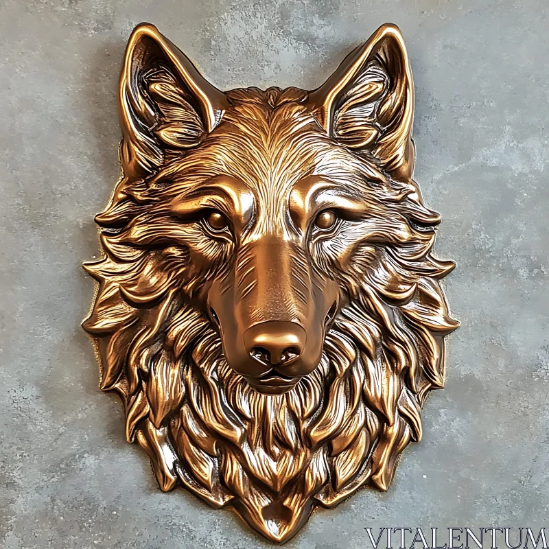 Detailed Bronze Wolf Sculpture AI Image