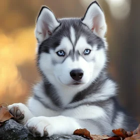 Adorable Husky Puppy in Autumn