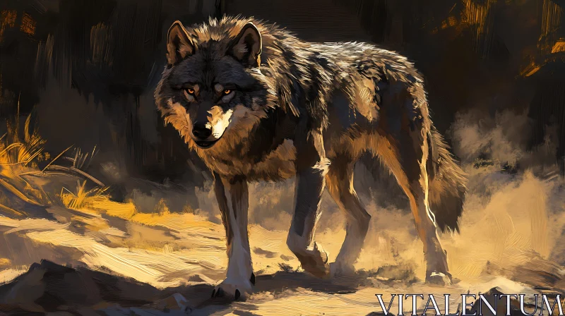 Wolf in the Shadows: A Wildlife Painting AI Image