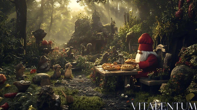 AI ART Enchanted Forest Picnic with Gnome Baker