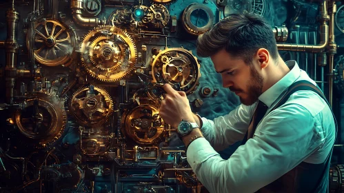 Man Working on Steampunk Gears