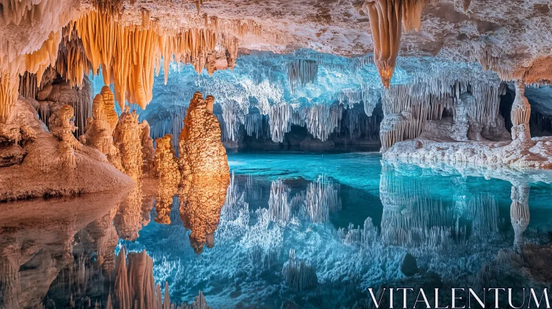 Spectacular Cave Formations with Reflective Waters AI Image