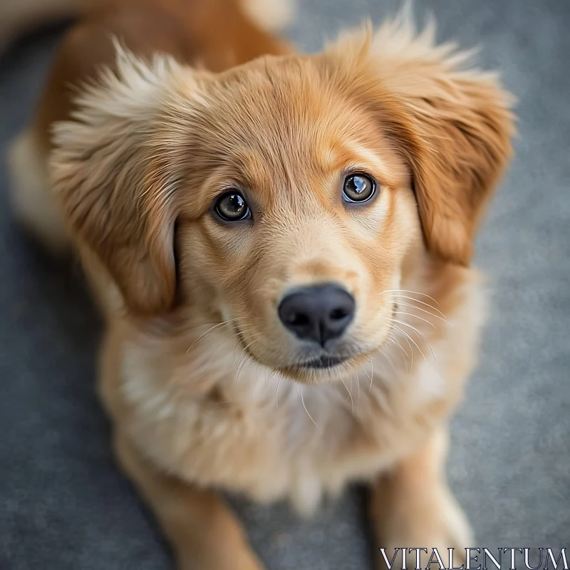 Cute Golden Retriever Puppy Looking Up AI Image