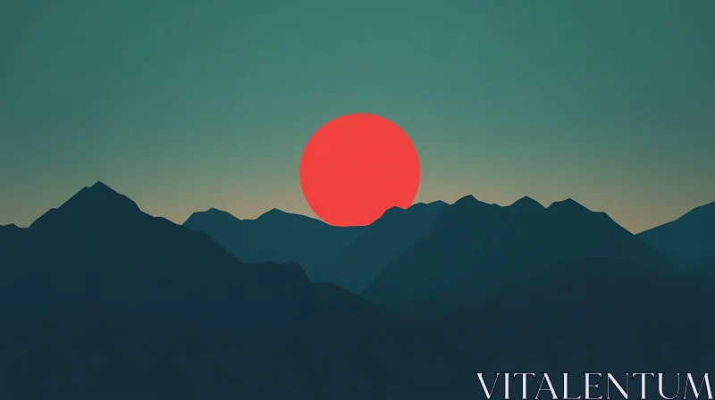 AI ART Crimson Sun Mountain Silhouette