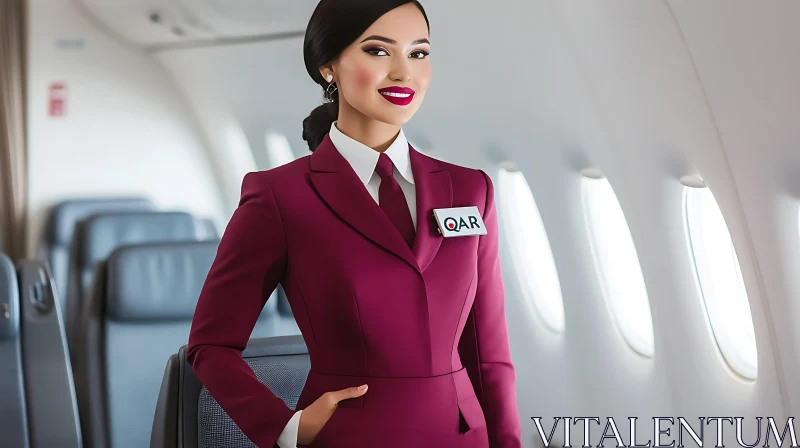 AI ART Air Hostess in Maroon Airline Uniform