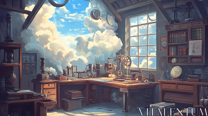 Intricate Steampunk Workshop Interior Scene