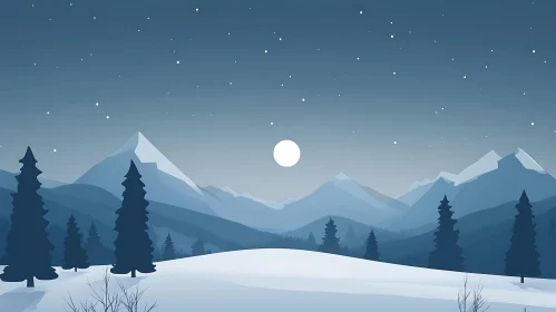 Stylized Snowy Mountains and Starry Sky