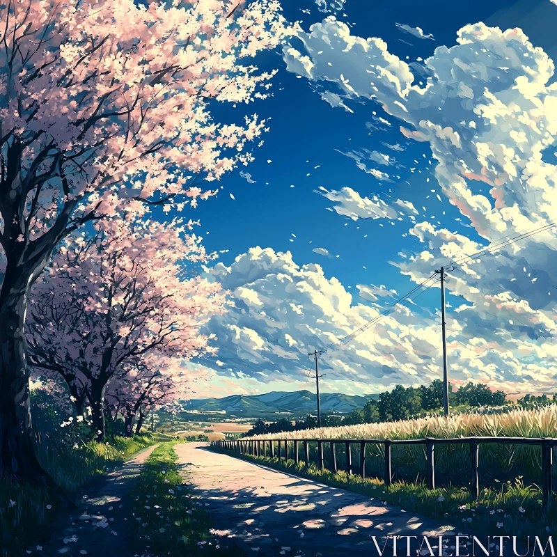 Cherry Blossoms in the Countryside AI Image