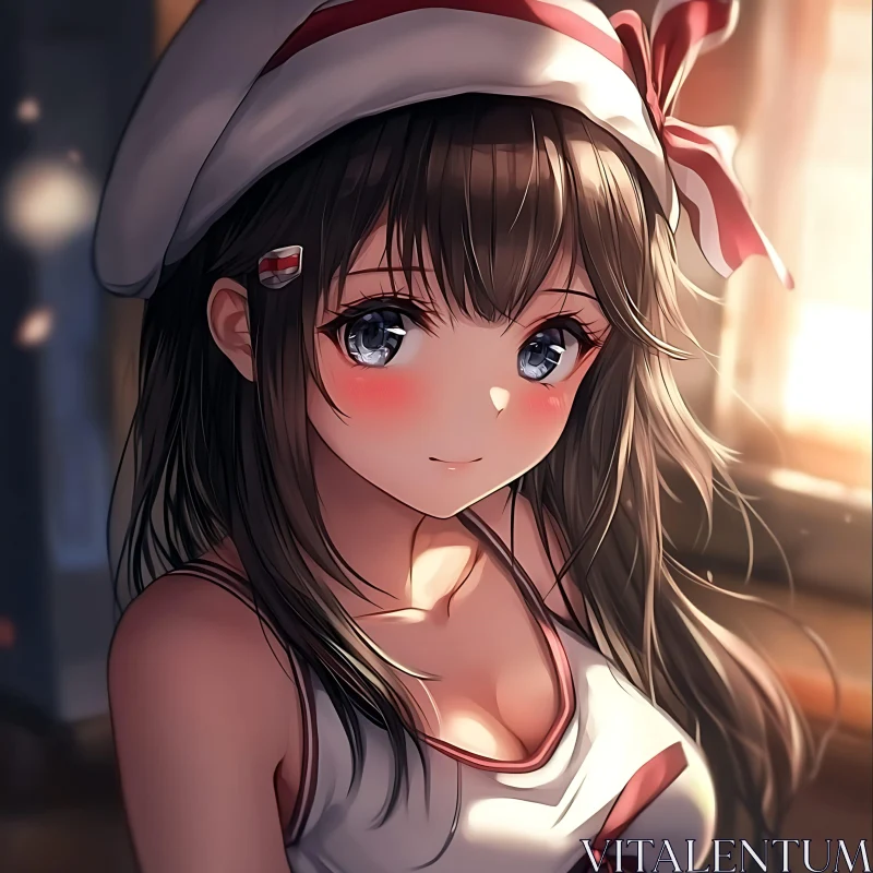 Gentle Anime Portrait with Warm Lighting AI Image