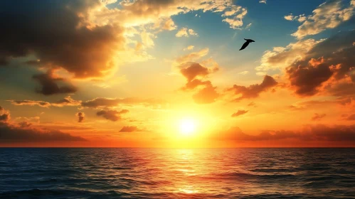 Seascape Sunset with Bird