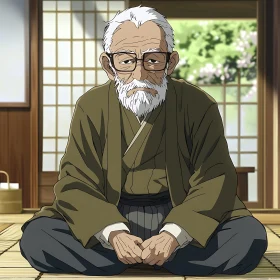 Serene Elderly Man in Japanese Home