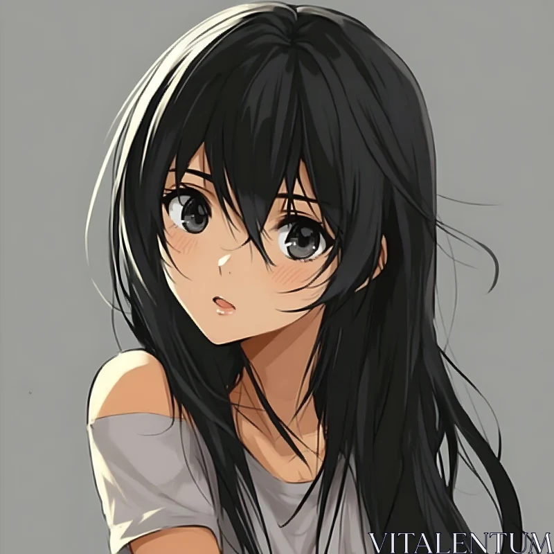 AI ART Expressive Anime Girl with Flowing Black Hair