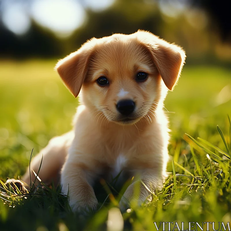 Adorable Young Dog on Grass Field AI Image