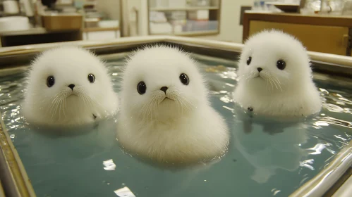 Fluffy Seal Pups Swimming