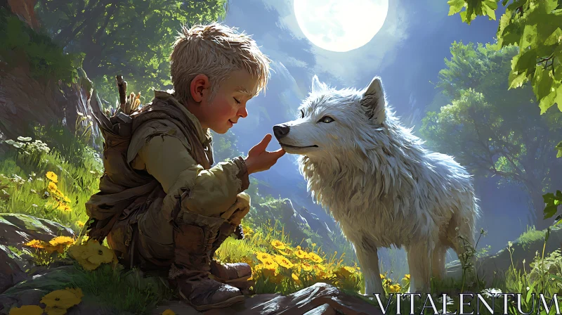 A Boy's Friendship with a Wolf AI Image