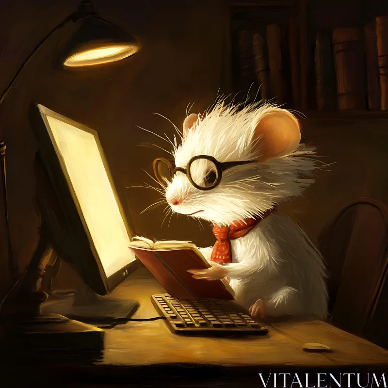 AI ART Whimsical Mouse Reading a Book