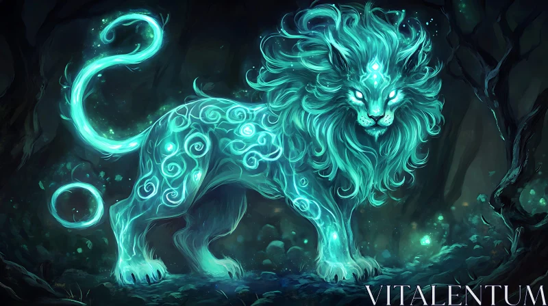 AI ART Mystical Glowing Lion Artwork