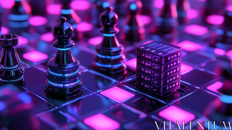 AI ART Futuristic Chess Board with Neon Pieces