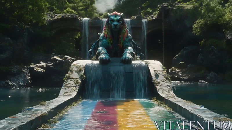 AI ART Rainbow Lion Waterfall