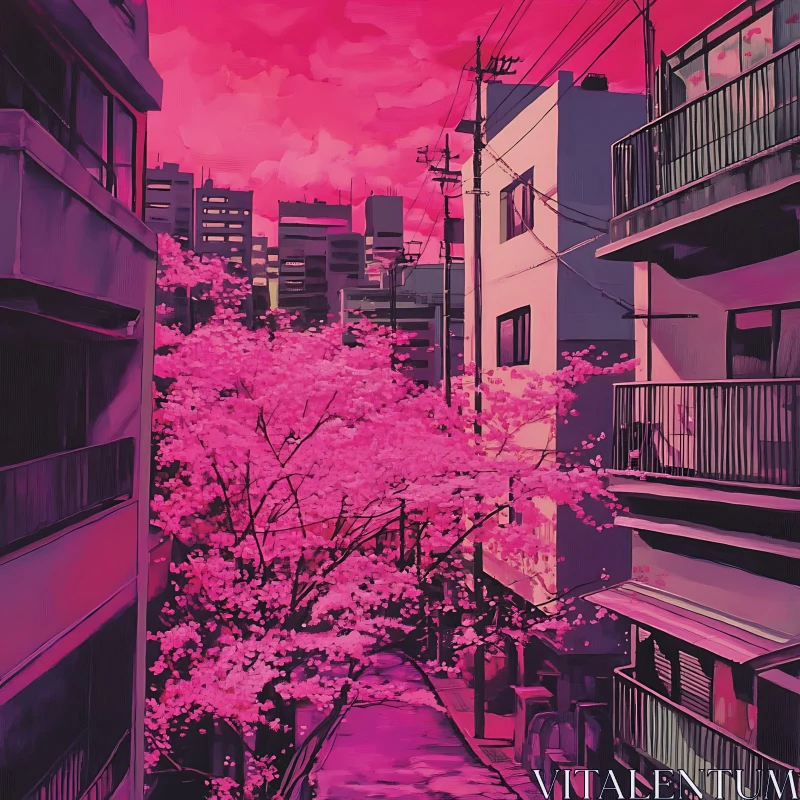 Cherry Blossoms in the Cityscape AI Image