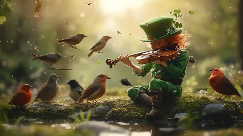 Leprechaun's Serenade: A Musical Forest Scene