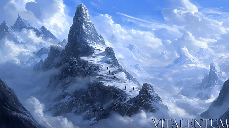 Mountain Climbers in a Snowy Landscape AI Image