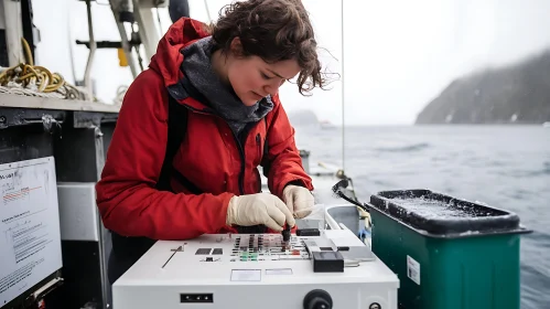 Ocean Researcher Conducting Experiment at Sea