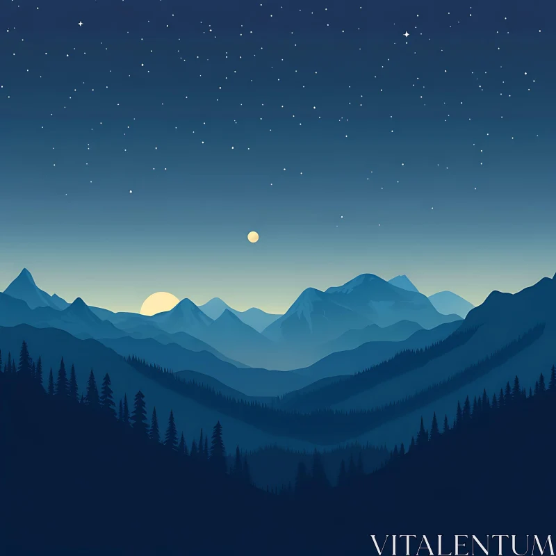 Starry Night Mountain Serenity AI Image